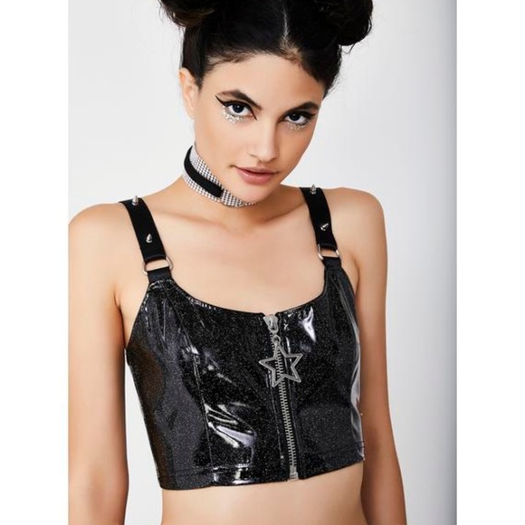 Current Mood Tops - ❤️SOLD❤️ Current Mood Stardust Glitter Vinyl Crop
